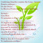 Afiş Conferinţa Femeilor Creştine din Caraş-Severin, 10.10.2015